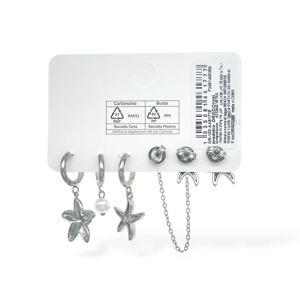 Mare Mix Set 6pz  Orecchini  in Acciaio - OR-103-AA6177E