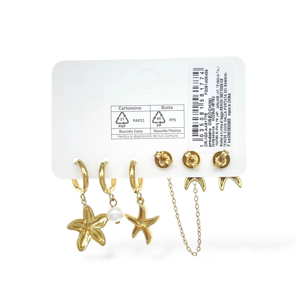 Mare Mix Set 6pz  Orecchini  in Acciaio - OR-103-AA6177E