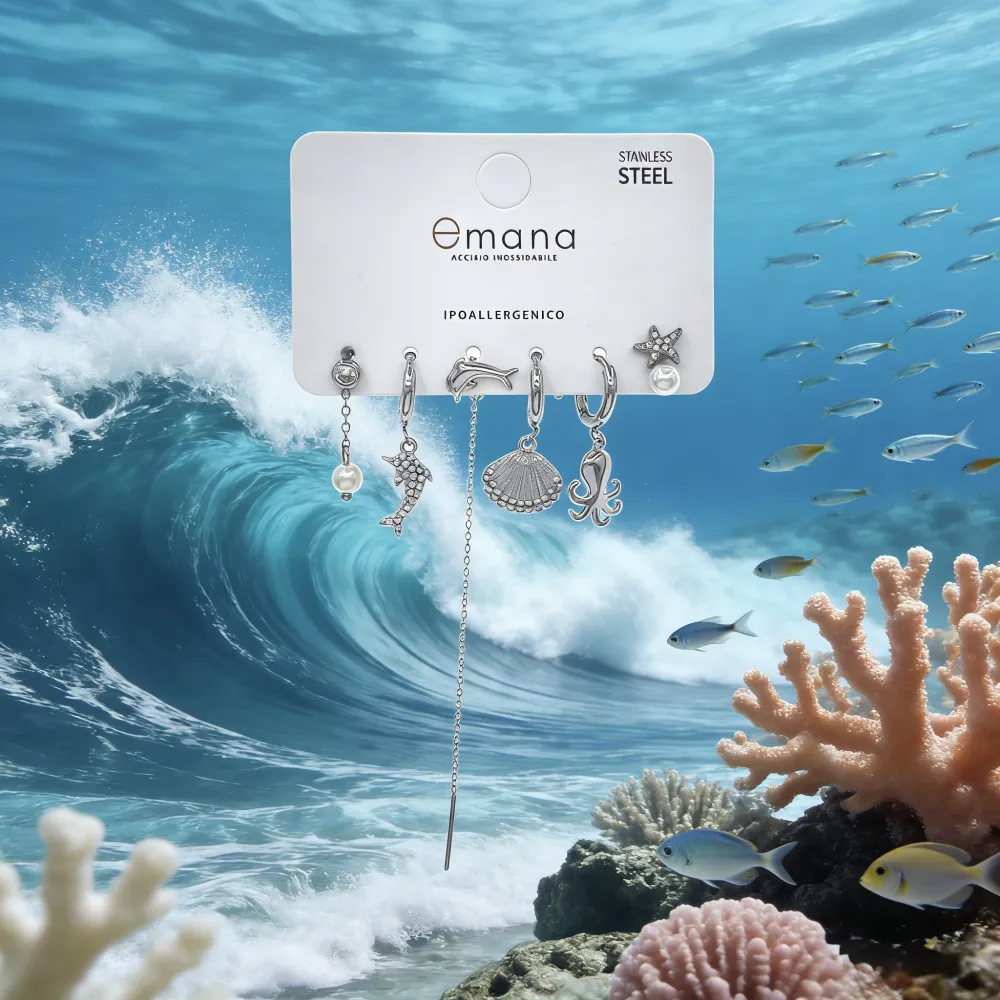 Mare Mix Set 6pz  Orecchini  in Acciaio - OR-103-AA6479