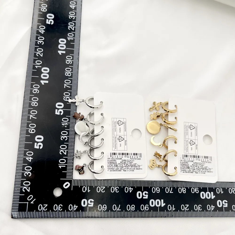 Quadrifoglio, angelo, croce-Set 6Pz Orecchini acciaio - OR-103-AA3329E