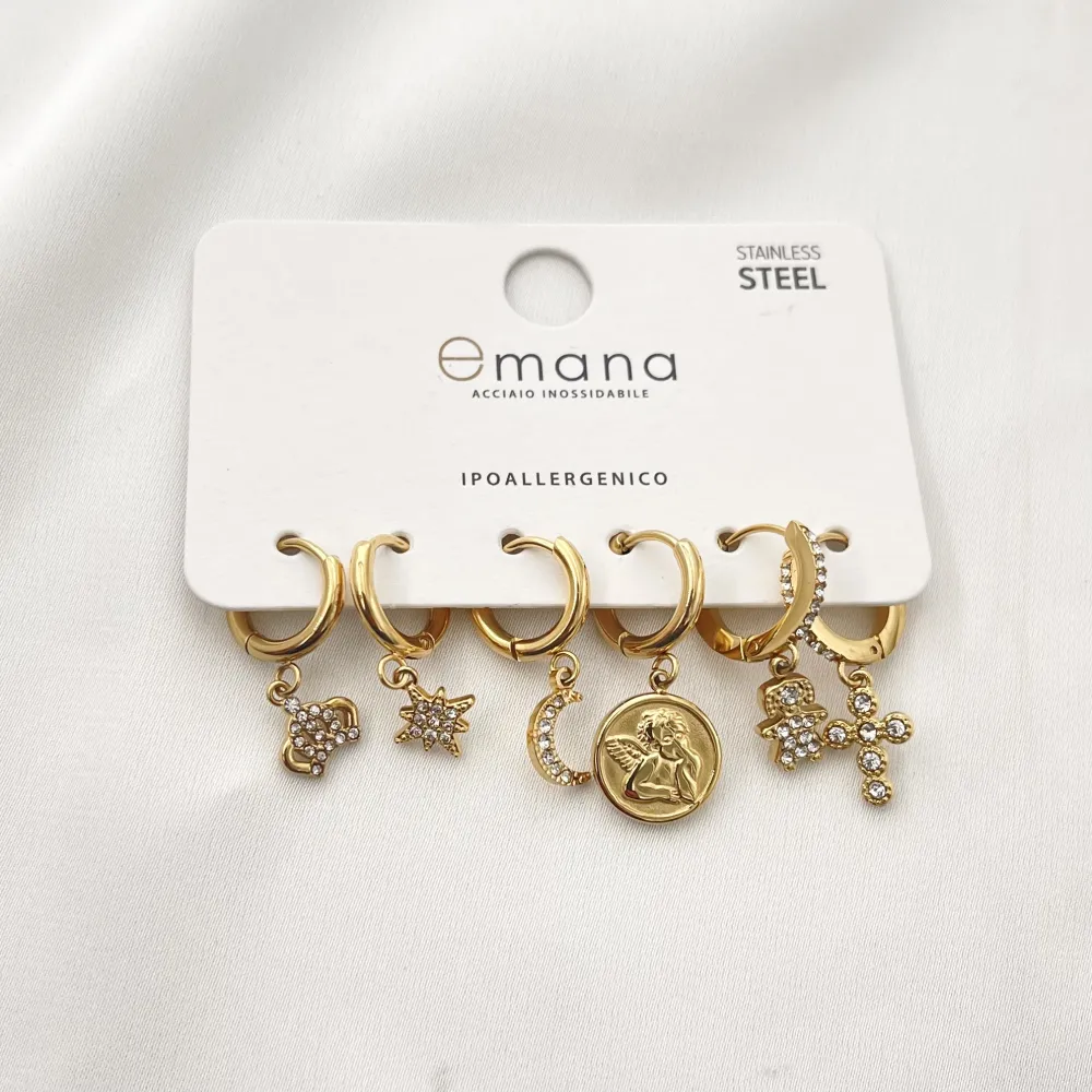 Quadrifoglio, angelo, croce-Set 6Pz Orecchini acciaio - OR-103-AA3329E