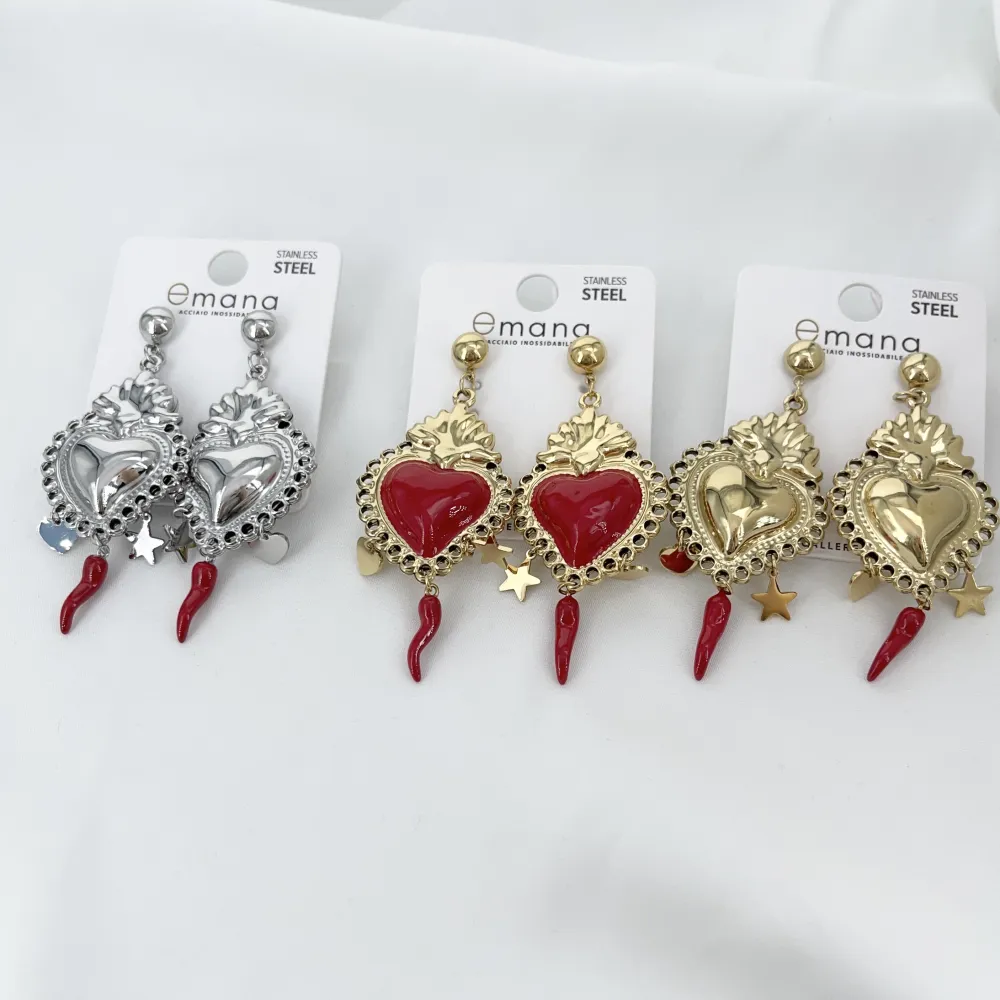 Cuore con cornino-Orecchini in Acciaio - OR-103-AA6850E