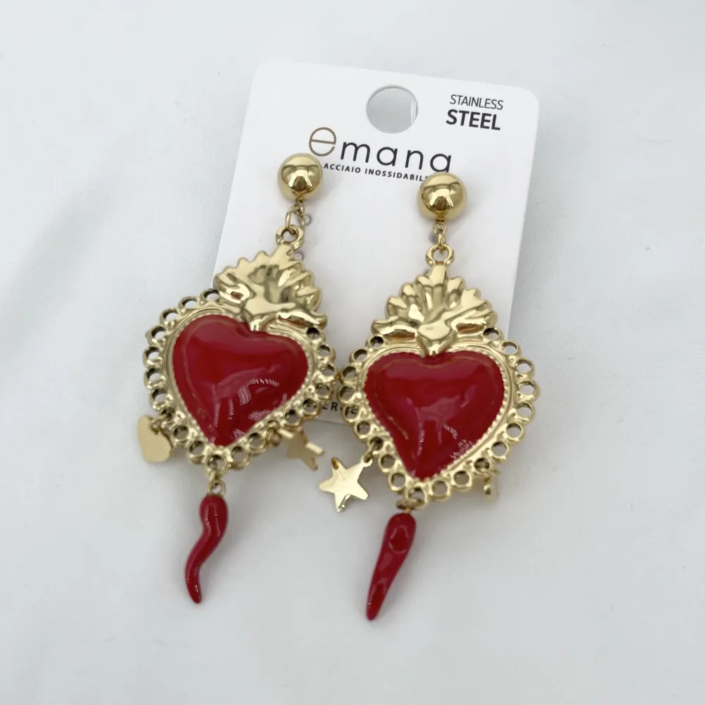 Cuore con cornino-Orecchini in Acciaio - OR-103-AA6850E