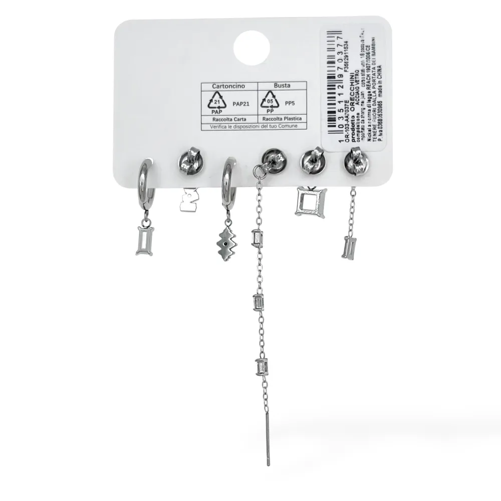 Quadrato pendente - Set Orecchini 6 Pz  - OR-103-AA7037E