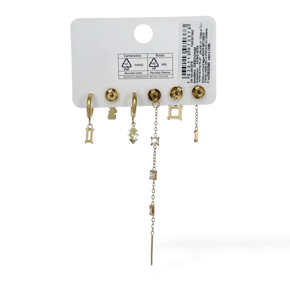 Quadrato pendente - Set Orecchini 6 Pz  - OR-103-AA7037E