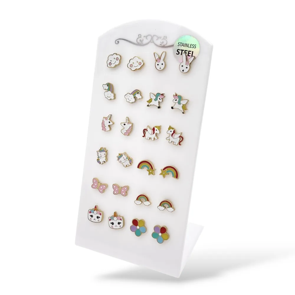 Nuvole, coniglio, unicorno, farfalle-24Pz Orecchini in Acciaio - OR-413-2531