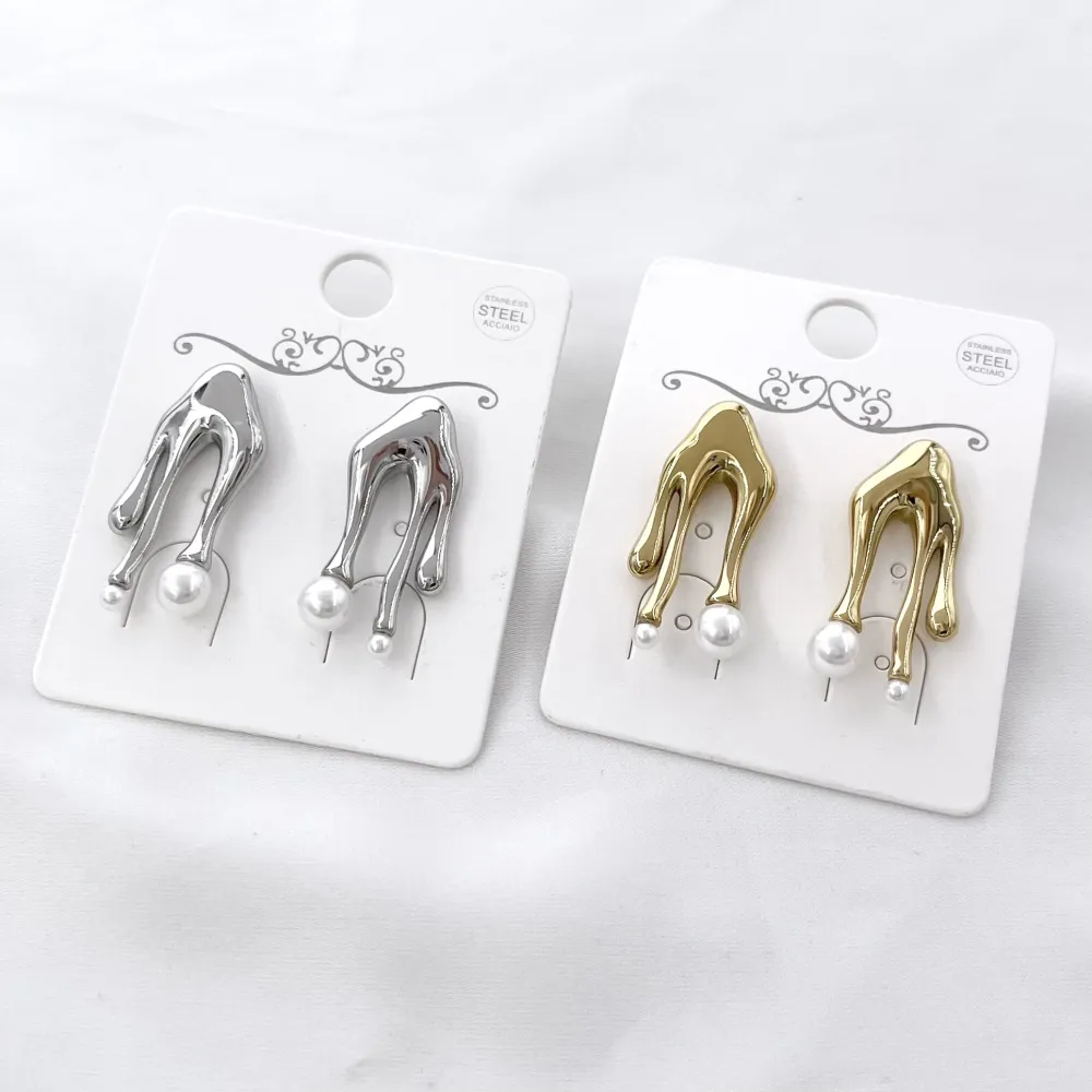 Goccia con perla-Orecchini in Acciaio - OR-413-2559