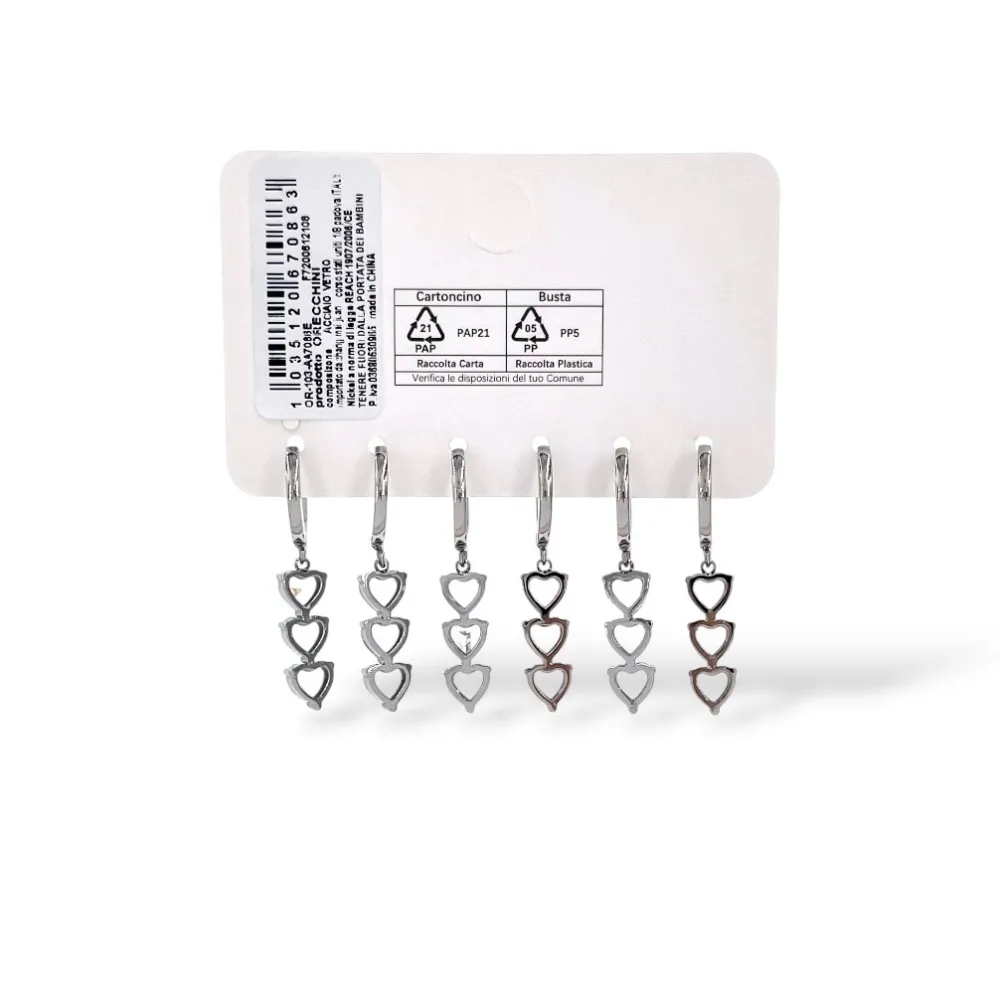 Cuore -Set 6pz Orecchini in Acciaio e Zirconia - OR-103-AA7086E