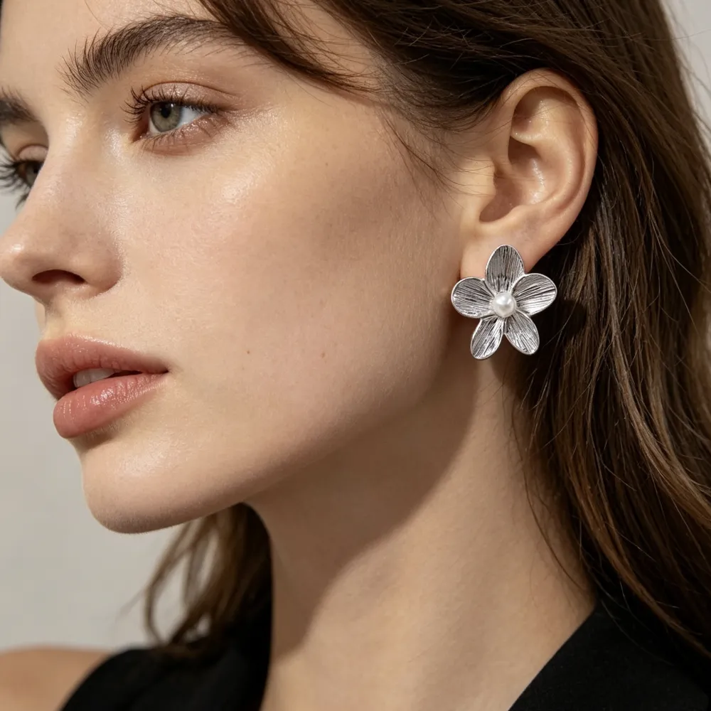 Fiore con perla-Orecchini Moda in Acciaio - OR-413-452