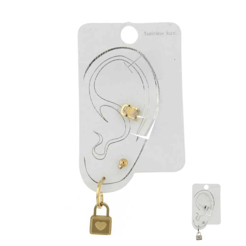 EAK6827-Lucchetto- Set Earcuff Orecchini in Acciaio_2