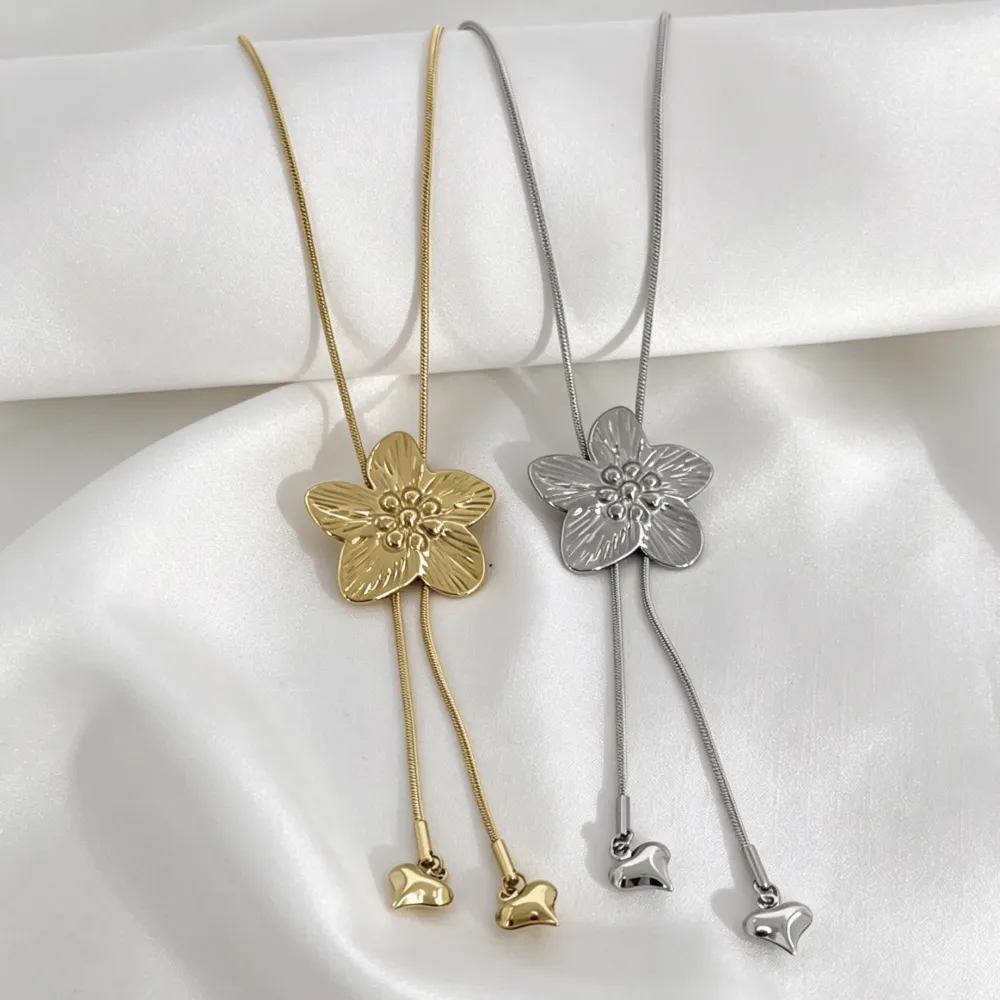 Fiore-Collana lunga regolabile in Acciaio - CL-413-3788