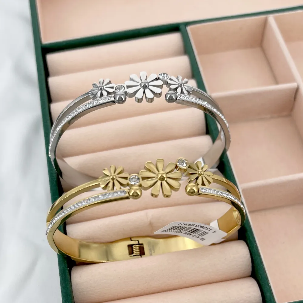 Margherita e punto luce-Bracciale Rigido in Acciaio - BR-413-8905