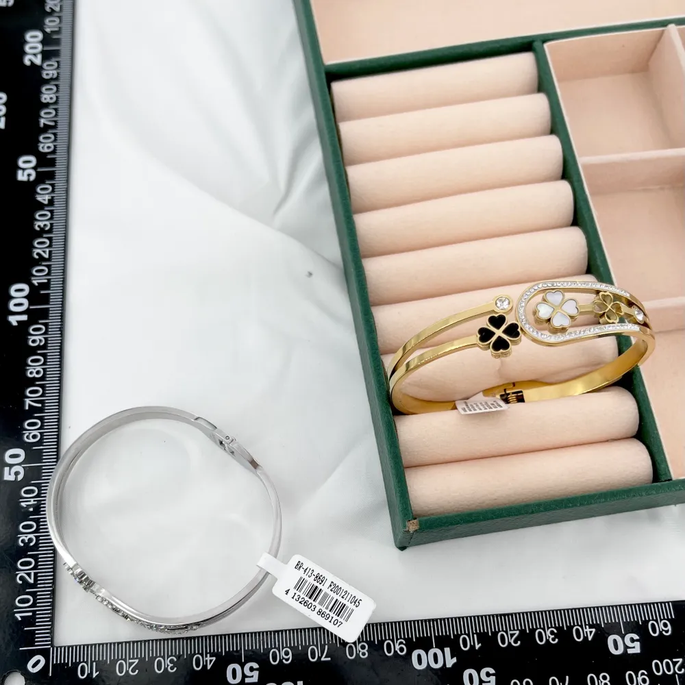 Quadrifoglio e punto luce-Bracciale Rigido in Acciaio - BR-413-8691