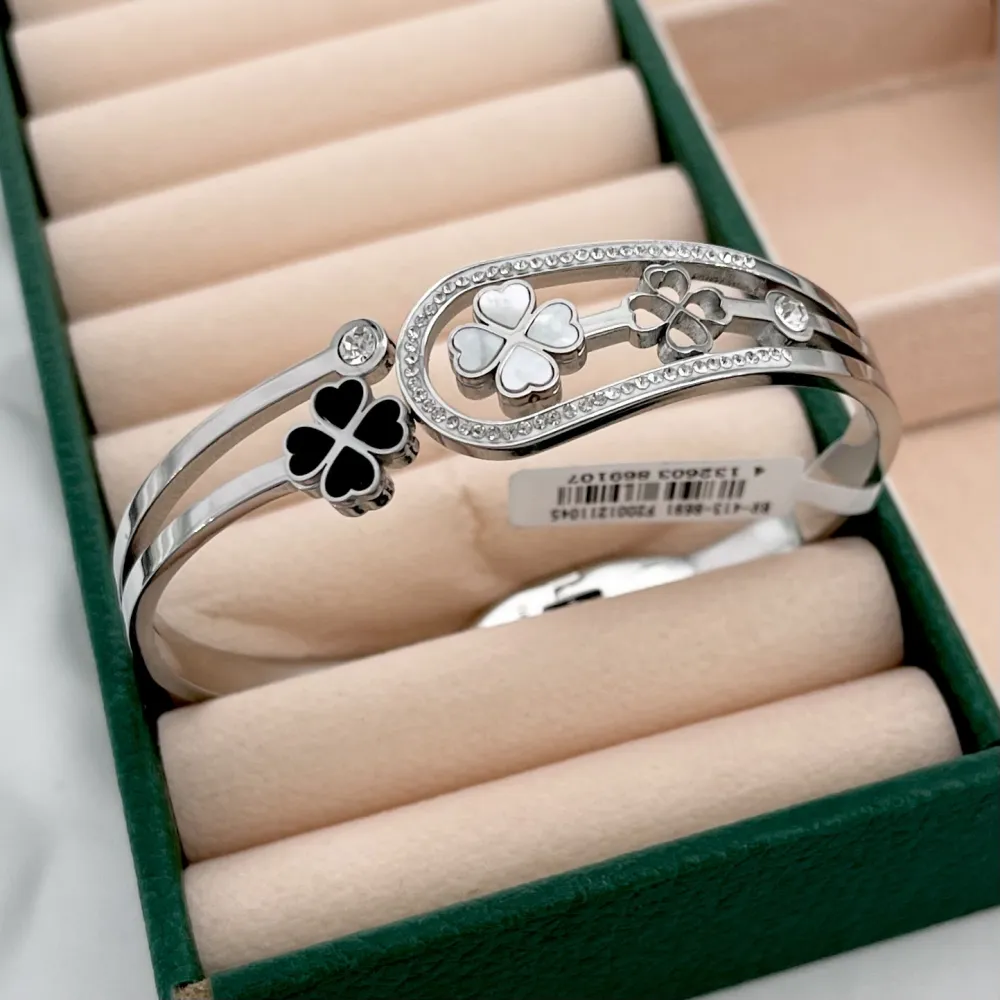 Quadrifoglio e punto luce-Bracciale Rigido in Acciaio - BR-413-8691
