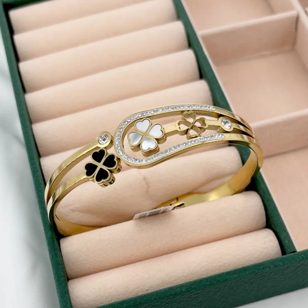 Quadrifoglio e punto luce-Bracciale Rigido in Acciaio - BR-413-8691