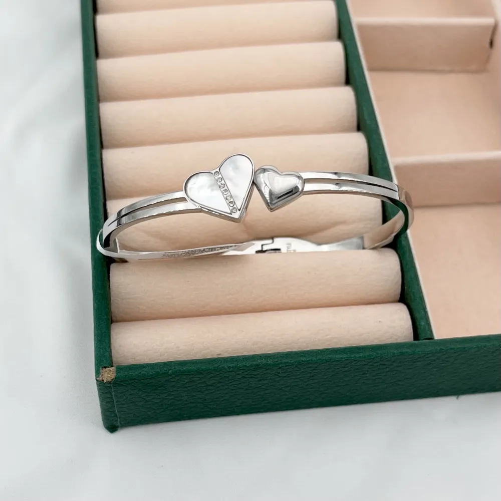 Due cuori-Bracciale Rigido in Acciaio - BR-413-8325