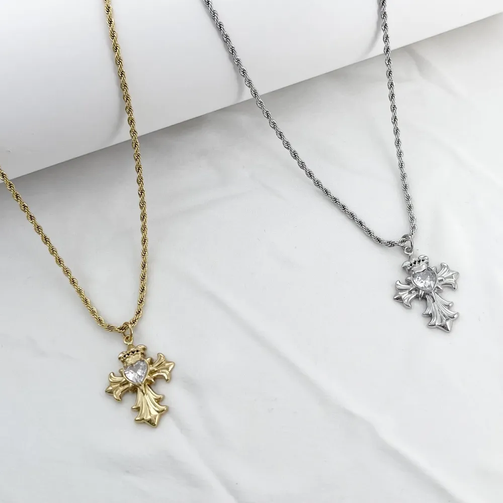 Croce -Collana Lunga in Acciaio - CL-103-AA6863N