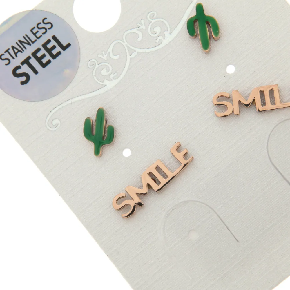 OAP3265-Cactus Smile - Orecchini Bis a lobo in Acciaio_2