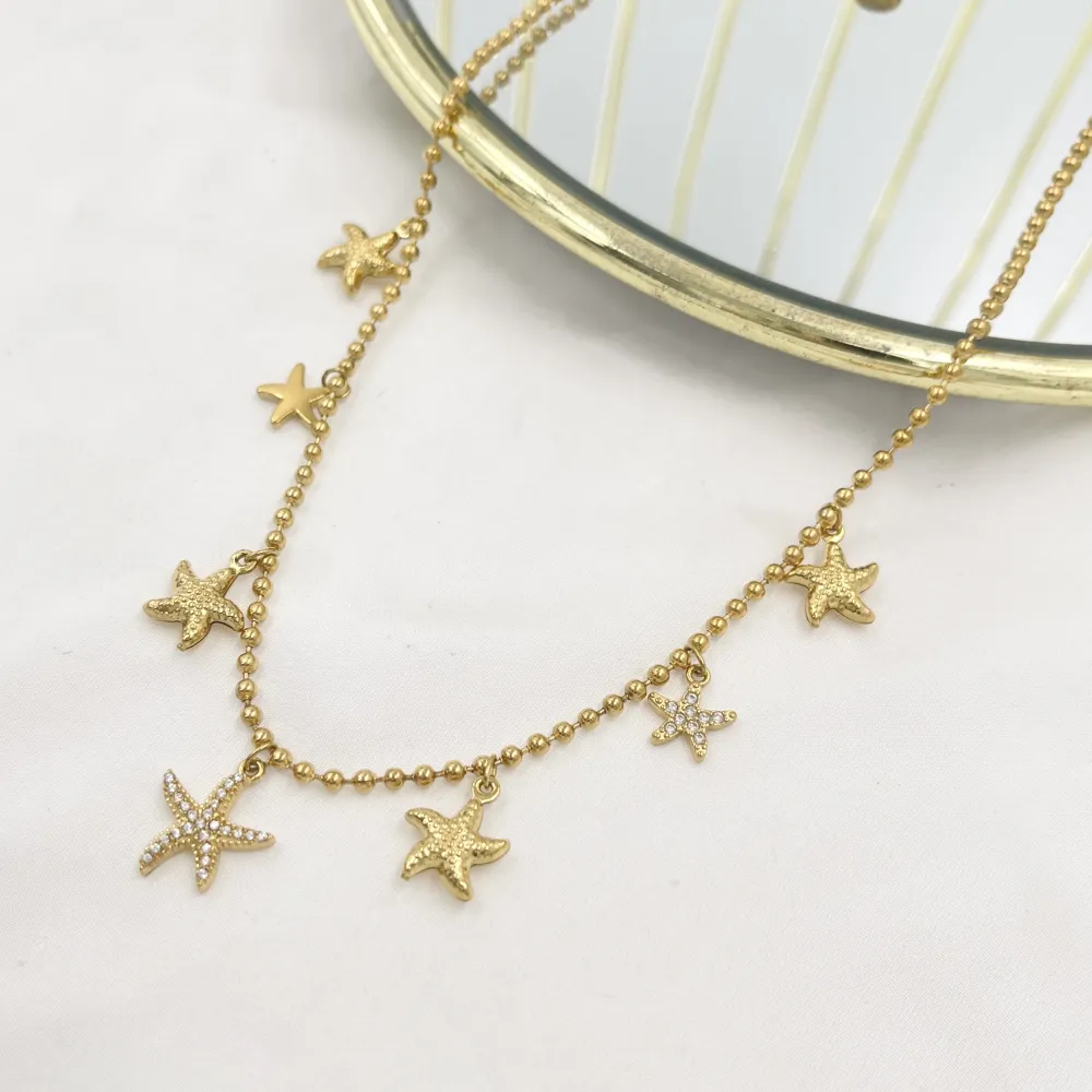 Stelle marine pendenti-Collana Corta in Acciaio - CAC-103-AA5530N