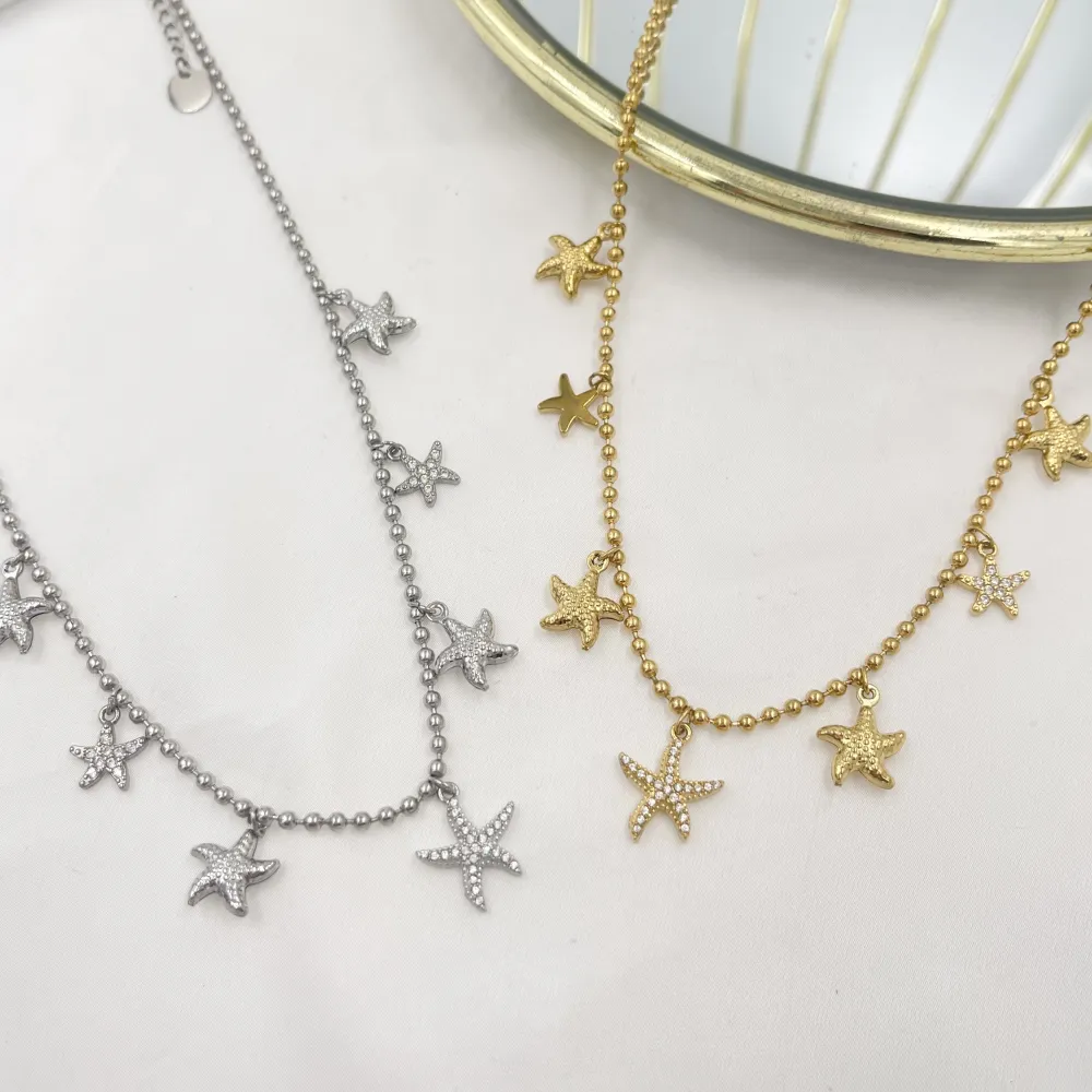 Stelle marine pendenti-Collana Corta in Acciaio - CAC-103-AA5530N
