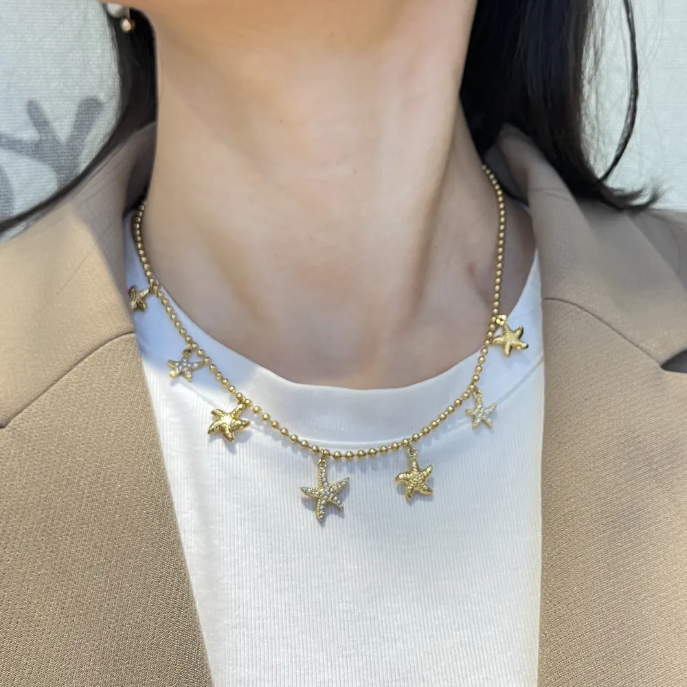 Stelle marine pendenti-Collana Corta in Acciaio - CAC-103-AA5530N