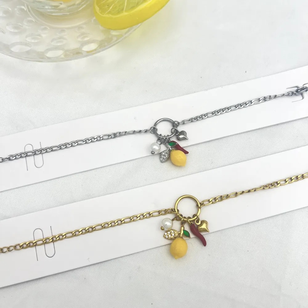 Limone, cornino, cuore, foglia, perla-Bracciale in Acciaio - BAC-103-AA7260B