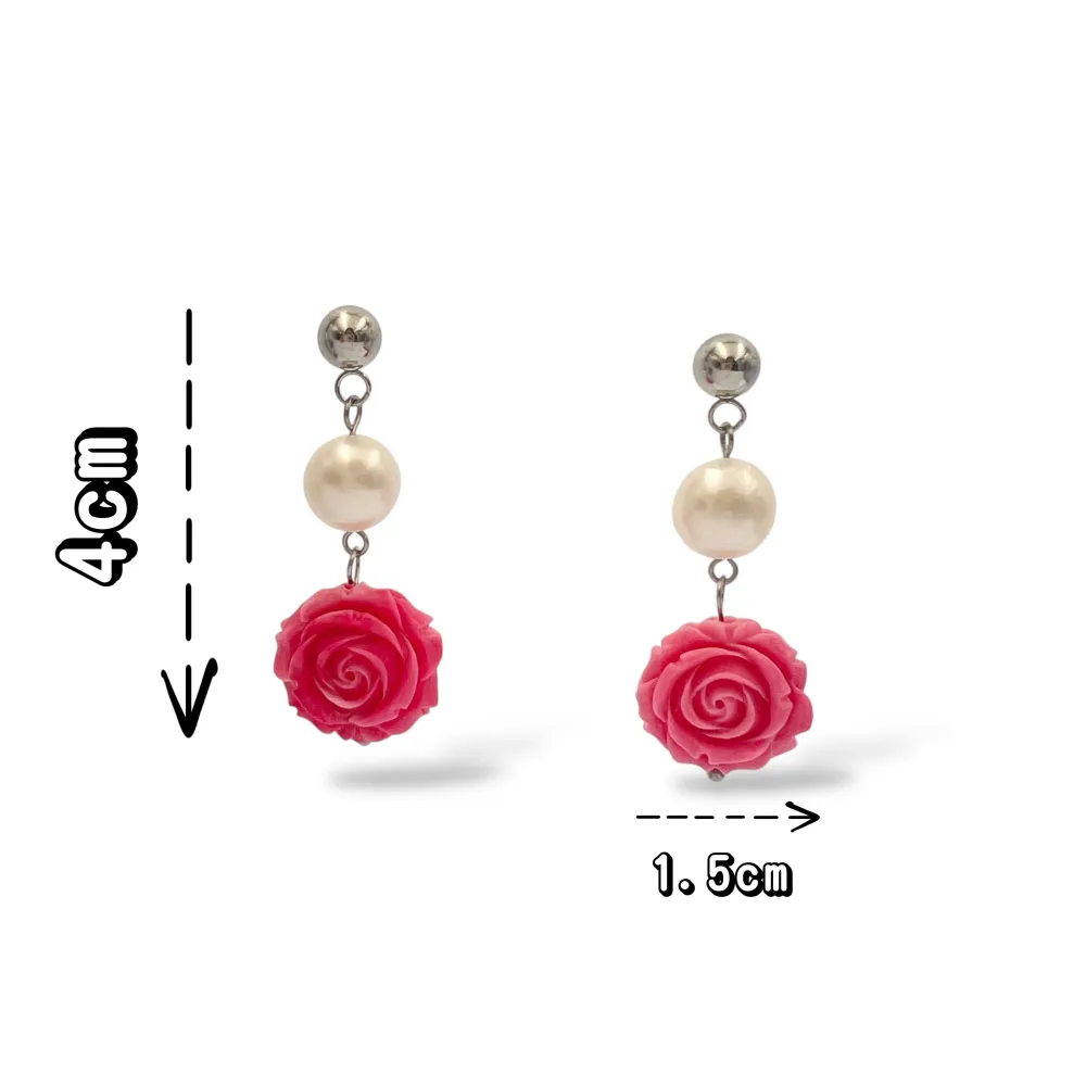 Pallina perla Fiore Rosa-Orecchini in Acciaio - OAP-765-09-10