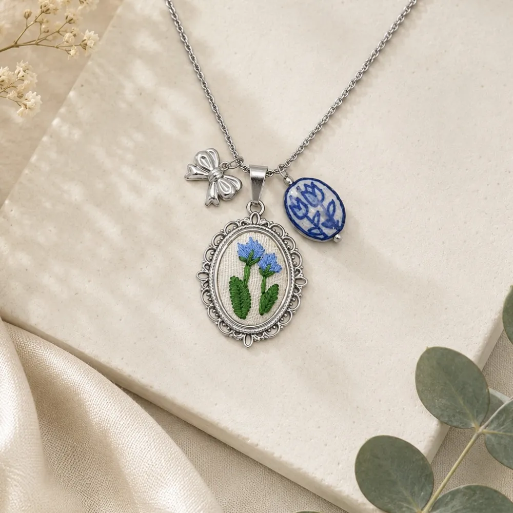 Fiore ricamato-Collana lunga in Acciaio - CL-413-3806