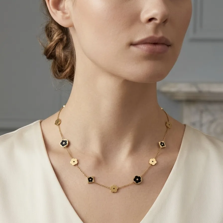 Fiore-Collana corta in Acciaio - CL-413-3002