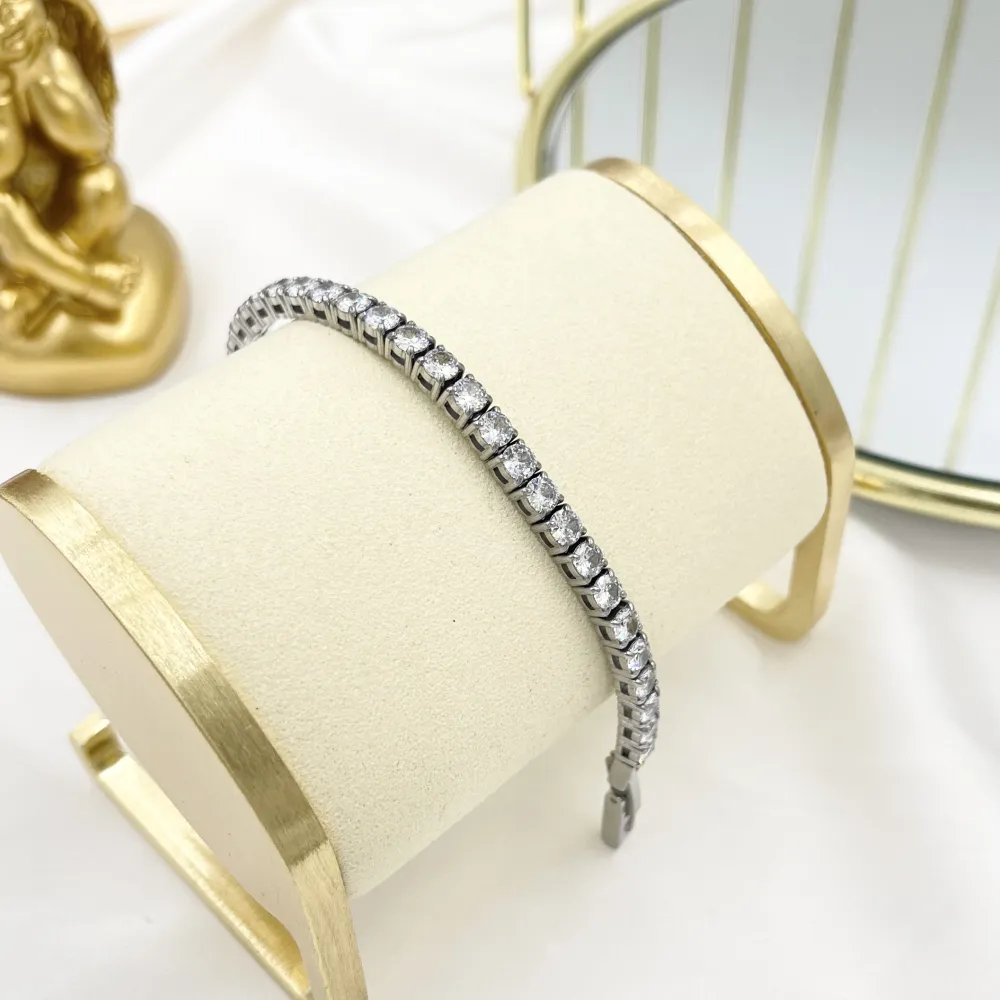 Tennis Punto Luce 3mm 17.50cm-Bracciale in Acciaio - BAC-103-AA3399B 3mm 17.50cm