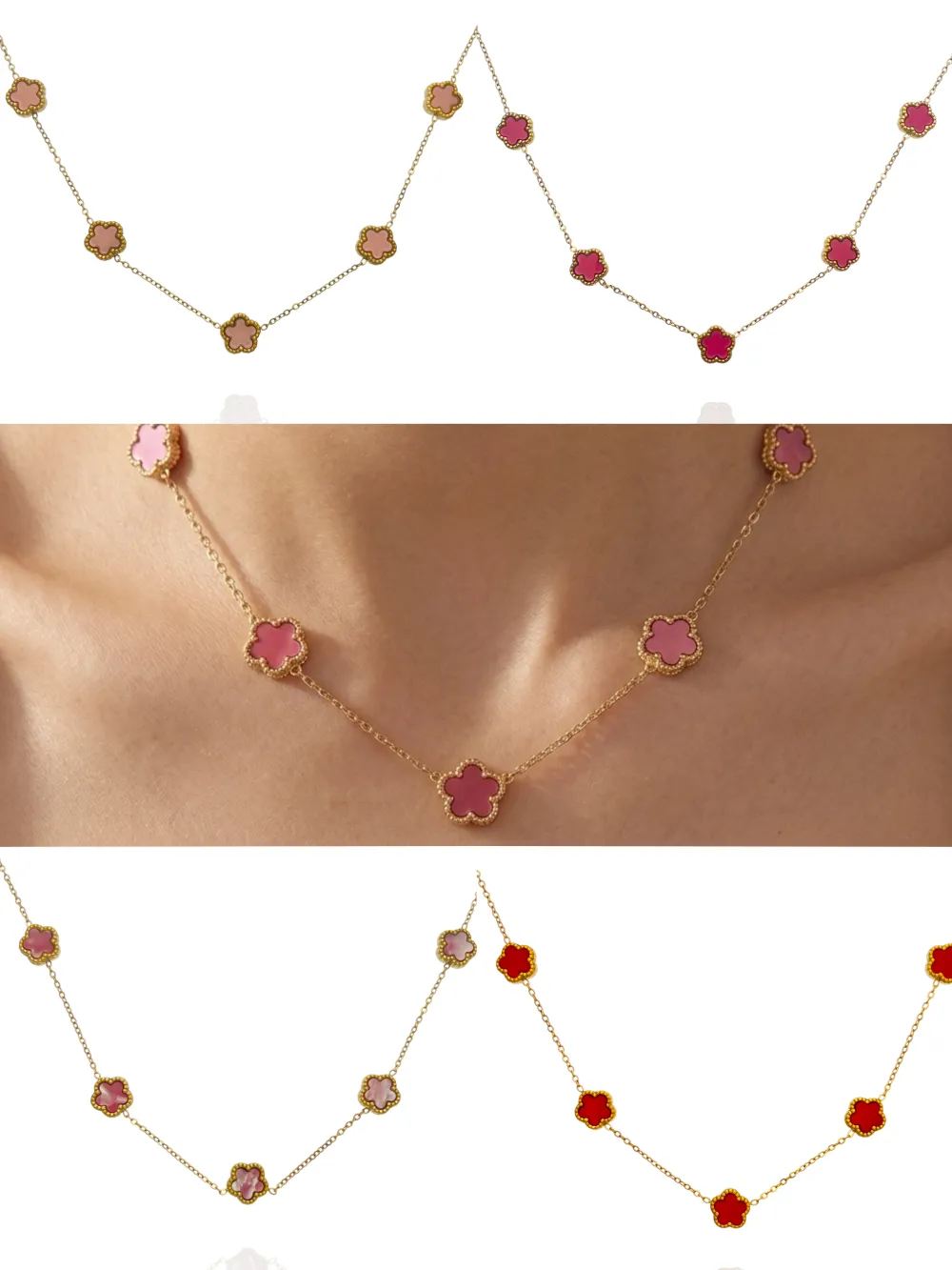 Fiore piccolo Smaltato-Collana Corta in Acciaio - CAC-413-3021/9mm