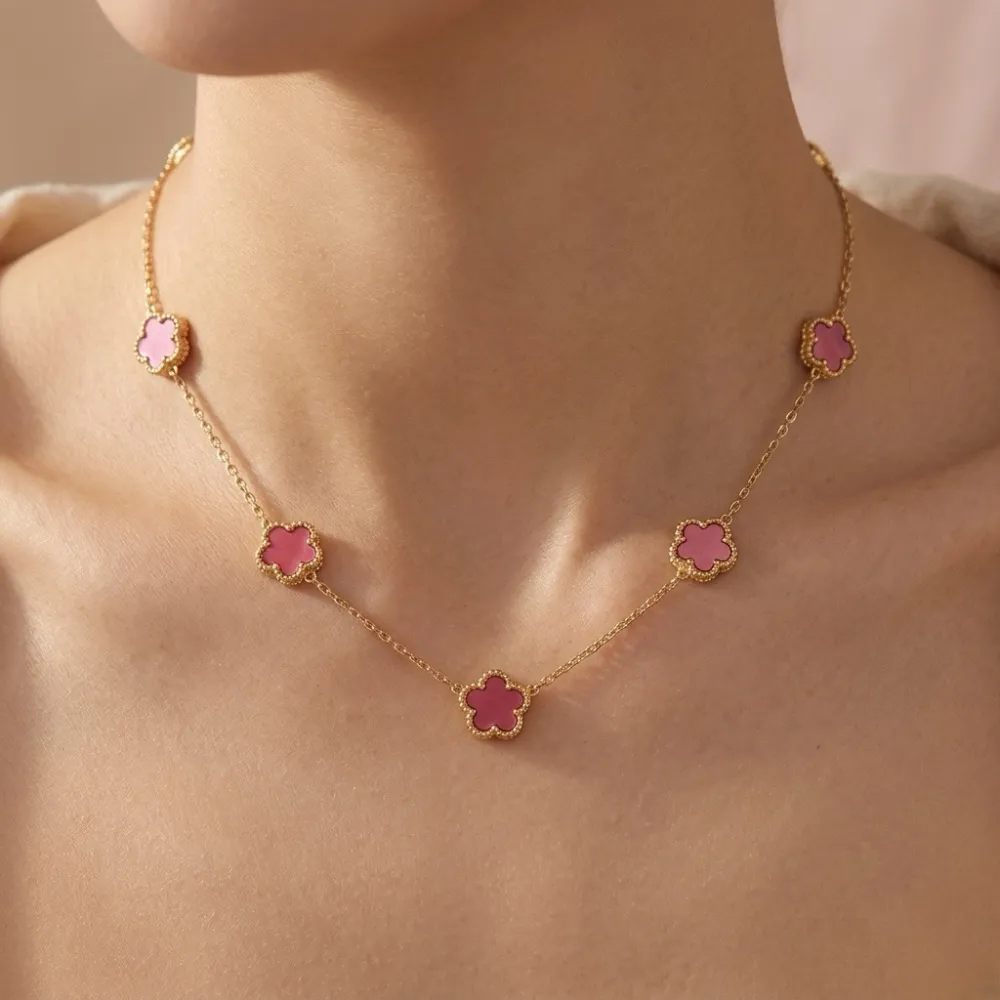 Fiore piccolo Smaltato-Collana Corta in Acciaio - CAC-413-3021/9mm