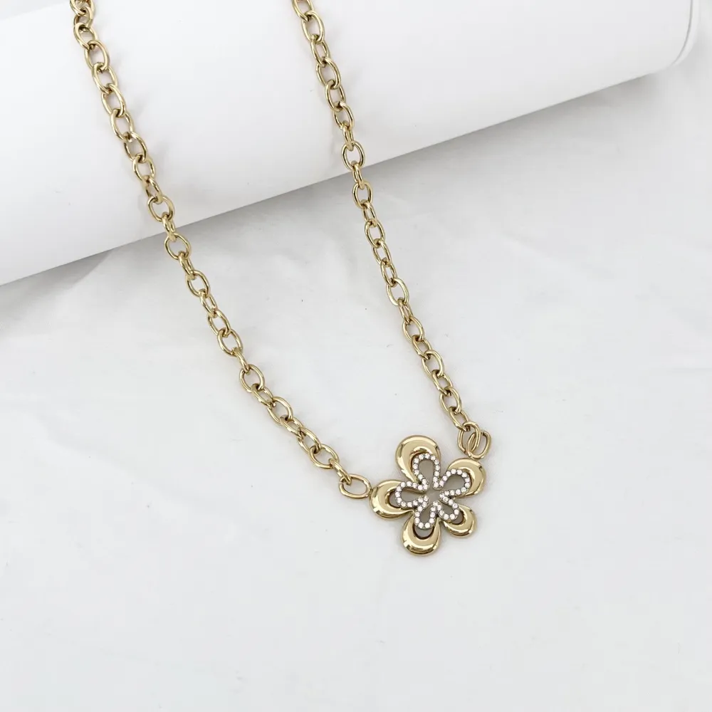 Fiore-Collana Corta in Acciaio - CL-795-10635