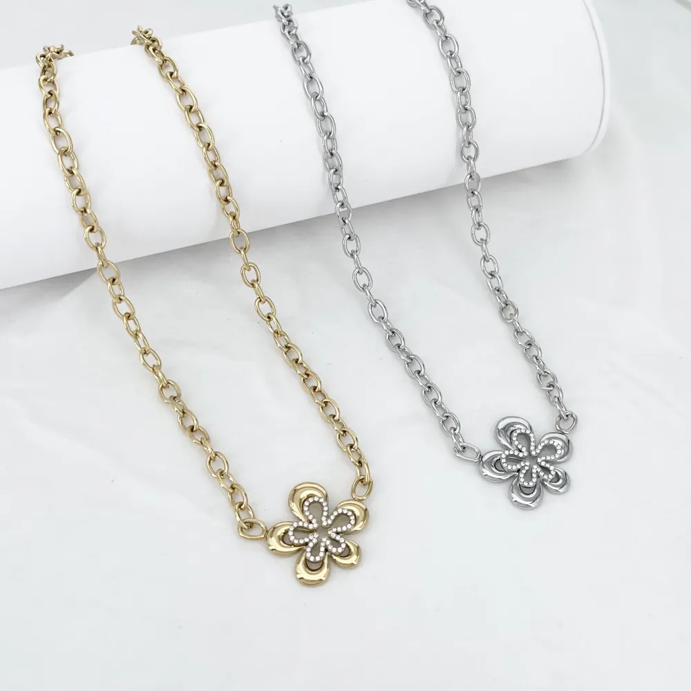 Fiore-Collana Corta in Acciaio - CL-795-10635