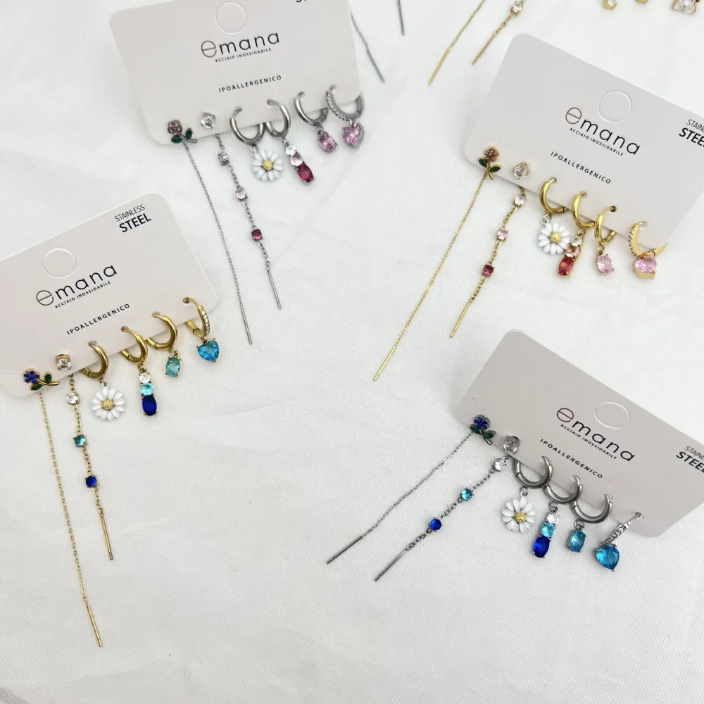 Margherita, cuore-Set 6pz Orecchini in Acciaio e Zirconia - OR-103-AA7168E