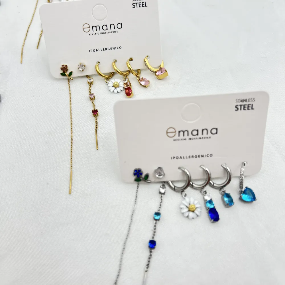 Margherita, cuore-Set 6pz Orecchini in Acciaio e Zirconia - OR-103-AA7168E