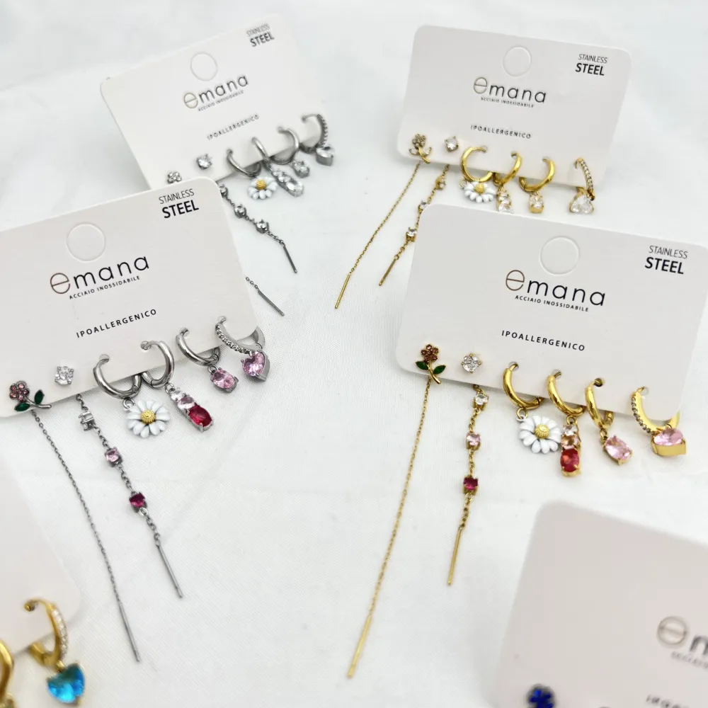 Margherita, cuore-Set 6pz Orecchini in Acciaio e Zirconia - OR-103-AA7168E