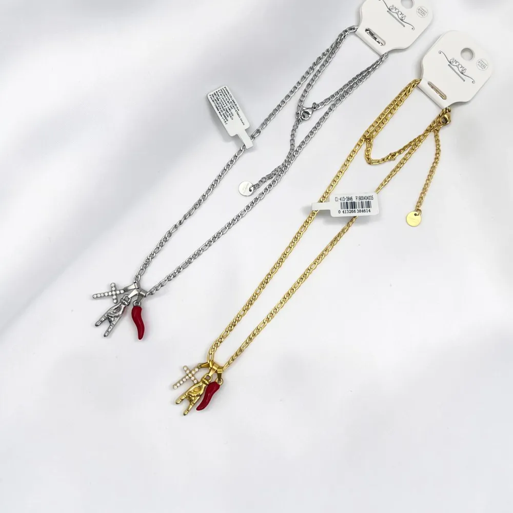 Croce, cornino-Collana corta in Acciaio - CL-413-3846