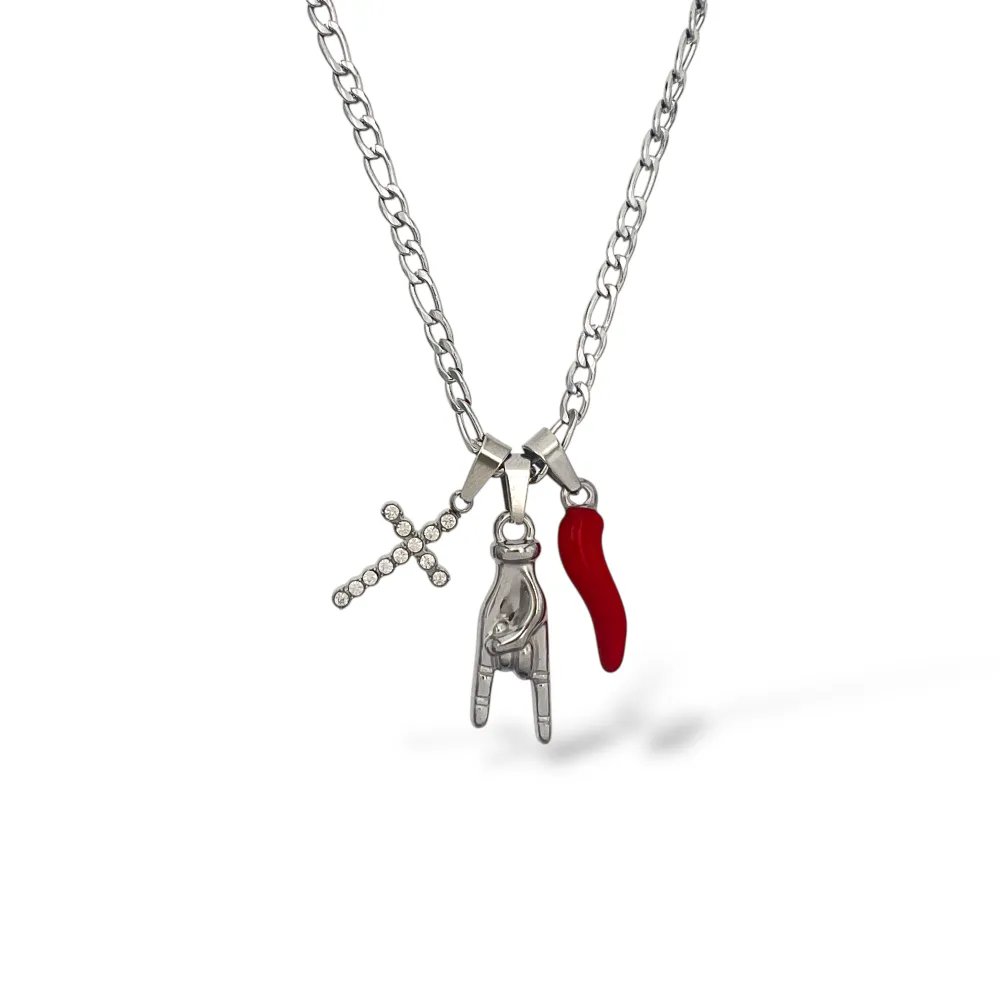 Croce, cornino-Collana corta in Acciaio - CL-413-3846