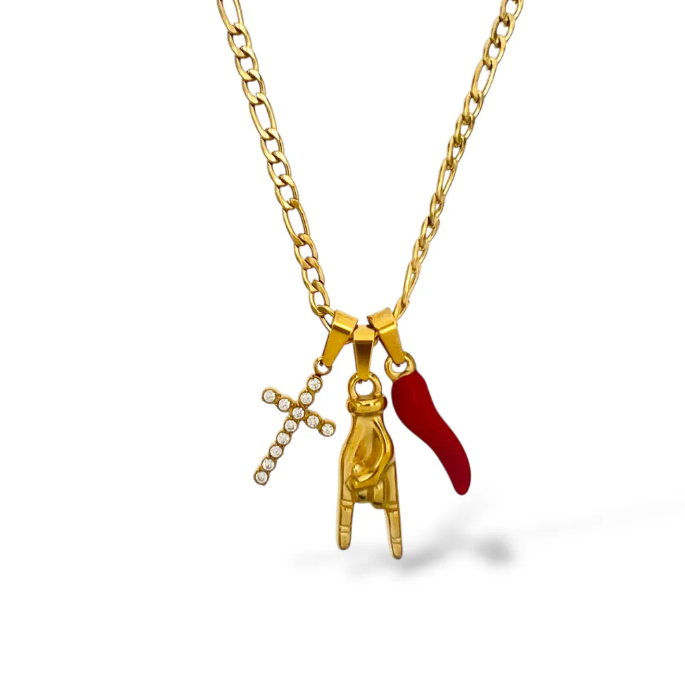 Croce, cornino-Collana corta in Acciaio - CL-413-3846