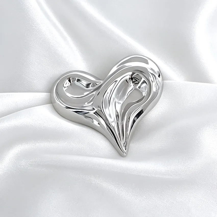 Cuore-Spilla in Acciaio Liscio - SP-744-35