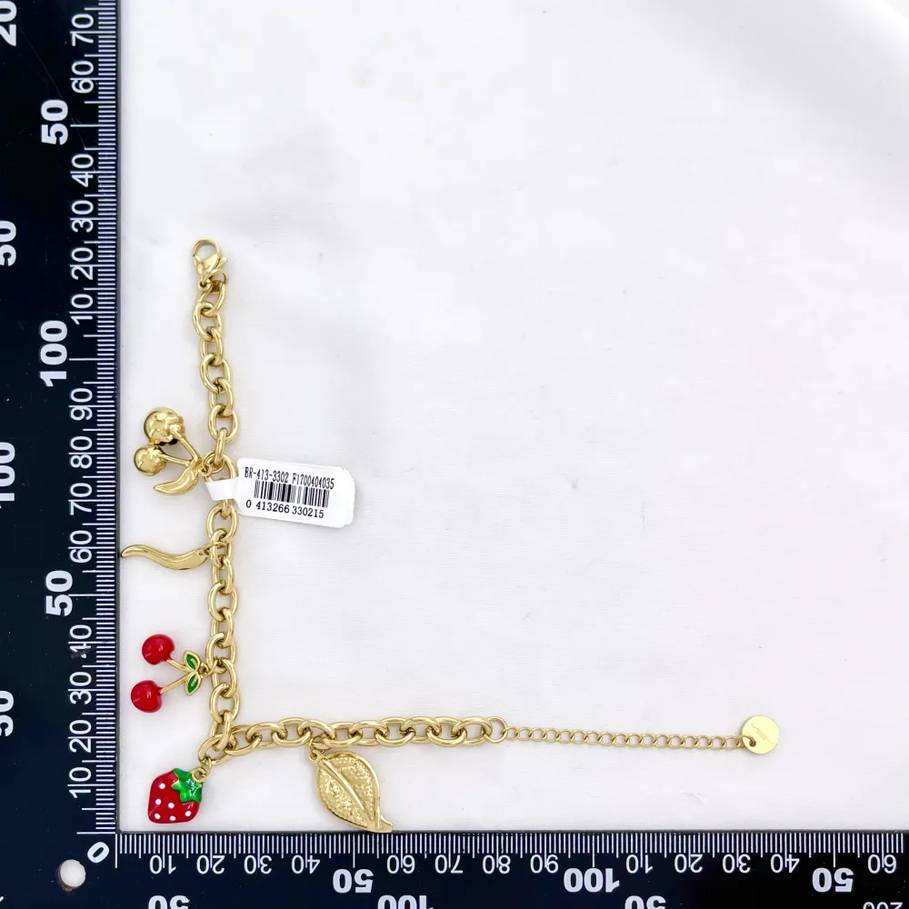 Ciliegia, fragola, cornino, foglia-Bracciale in acciaio - BR-413-3302