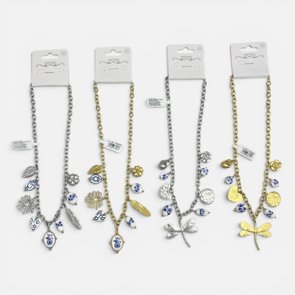 Libellula e ceramica-Collana corta in Acciaio - CL-413-3817