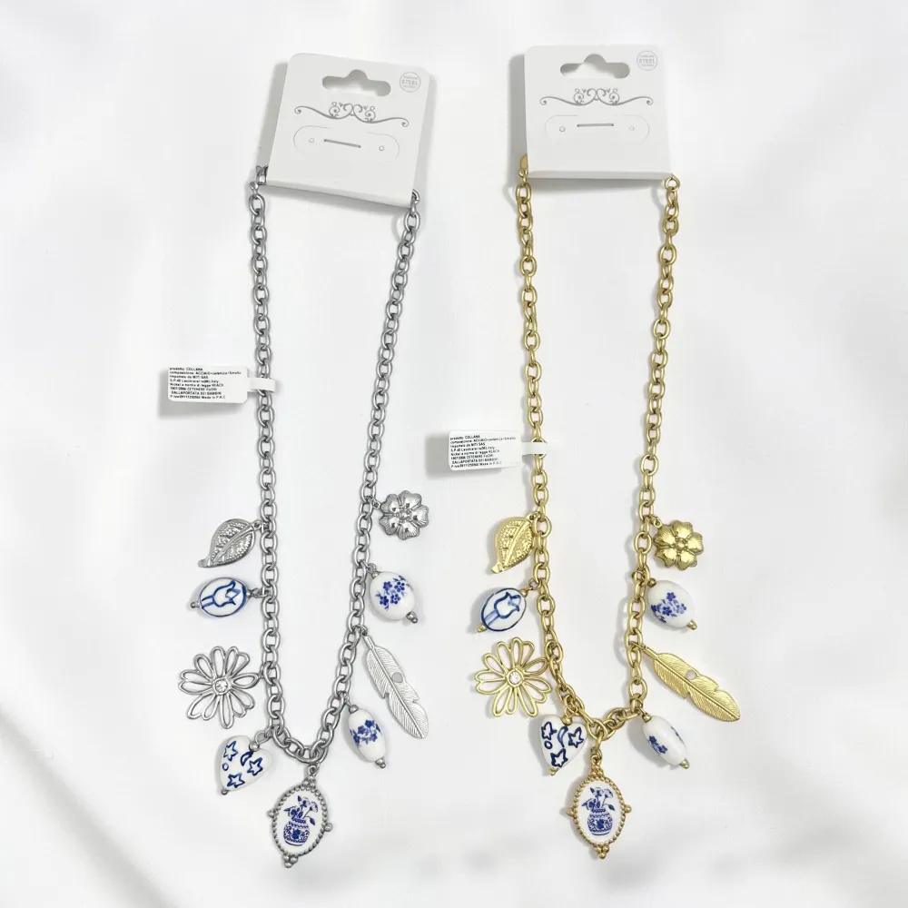 Ceramica e margherita-Collana corta in Acciaio - CL-413-3816