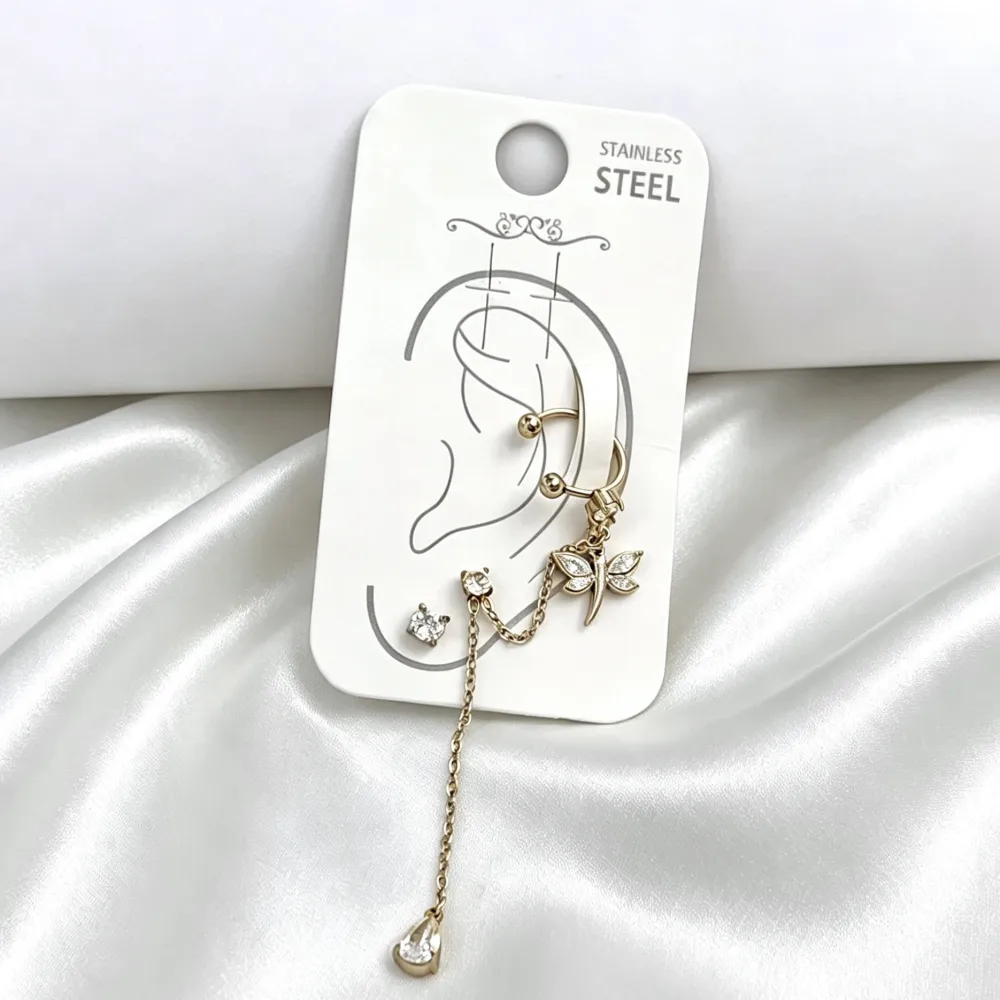 Libellula-Earcuff in Acciaio con zirconi - OR-105-AA7422E