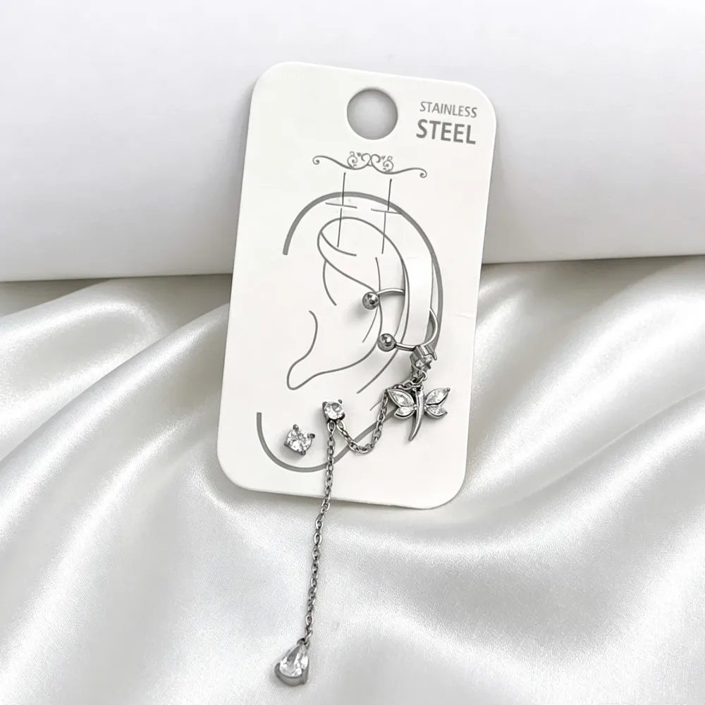 Libellula-Earcuff in Acciaio con zirconi - OR-105-AA7422E