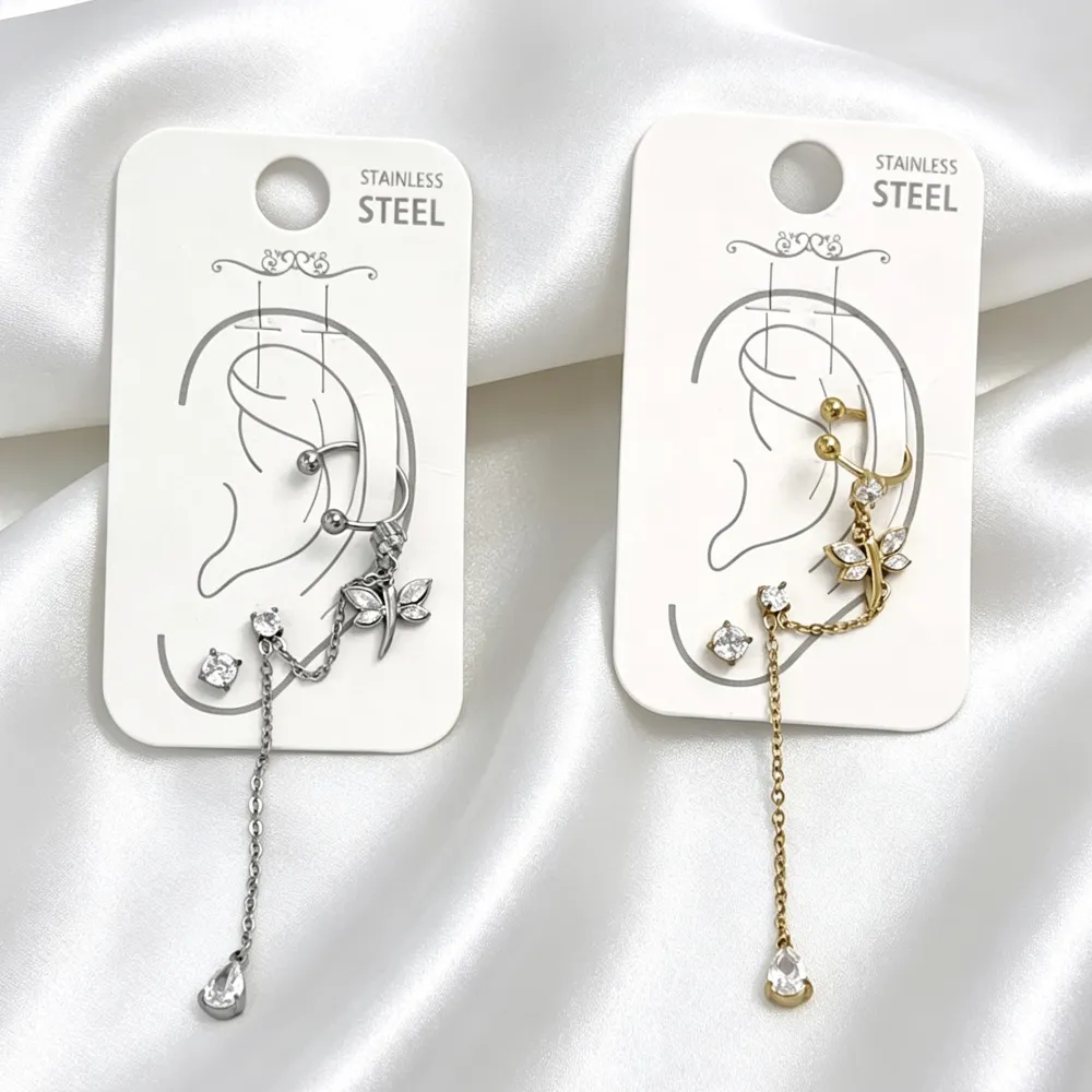 Libellula-Earcuff in Acciaio con zirconi - OR-105-AA7422E