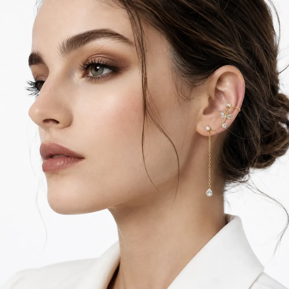 Libellula-Earcuff in Acciaio con zirconi - OR-105-AA7422E