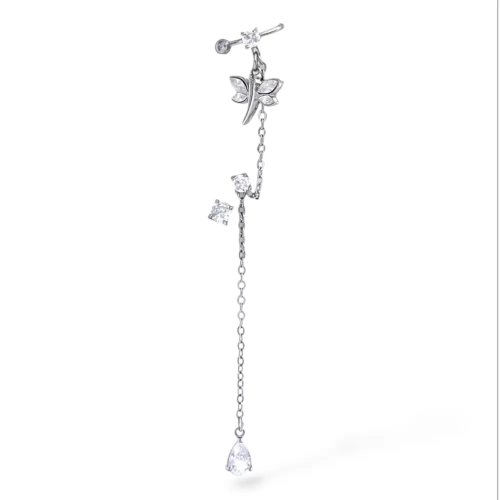 Libellula-Earcuff in Acciaio con zirconi - OR-105-AA7422E