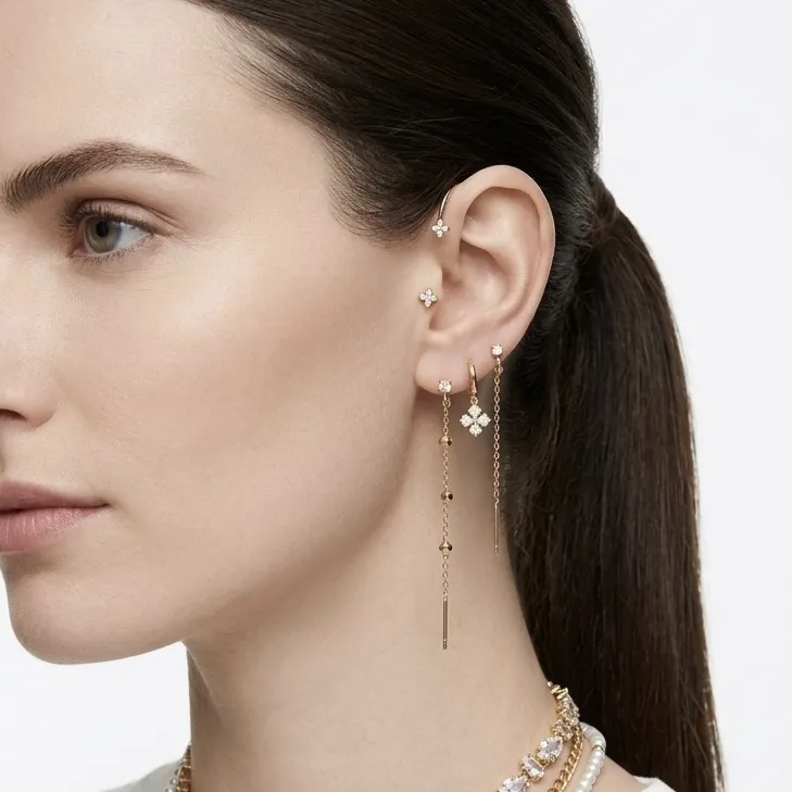 Quadrifoglio-Earcuff in Acciaio con zirconi - OR-795-22505